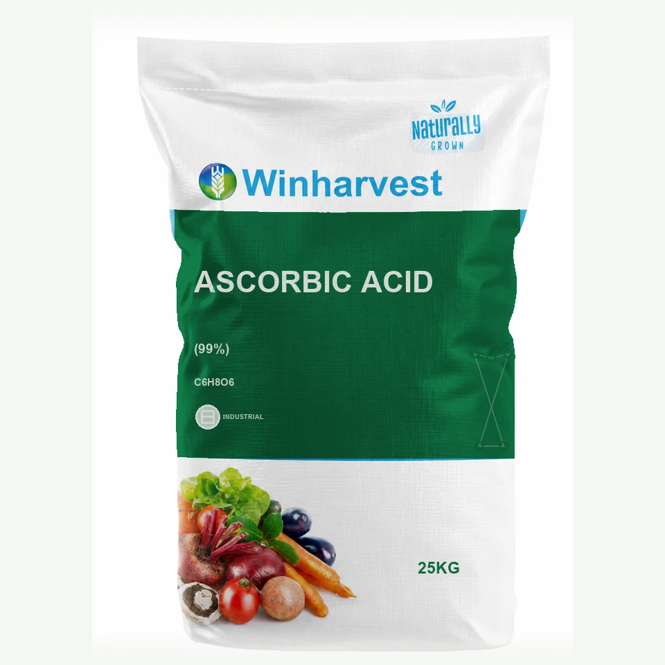 WinHarvest small-pack sack representative packaging for Ascorbic Acid, printed with its controlled category theme, dynamic product icons, analysis and formula information; not an approved product-specific packaging photograph
