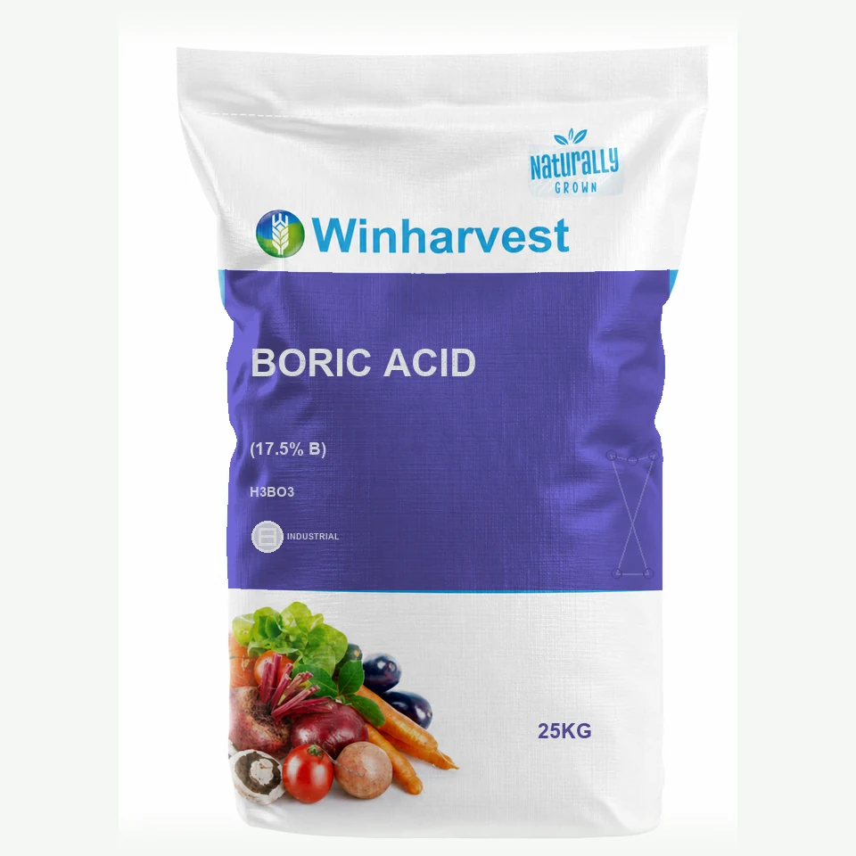 WinHarvest small-pack sack representative packaging for Boric Acid, printed with its controlled category theme, dynamic product icons, analysis and formula information; not an approved product-specific packaging photograph