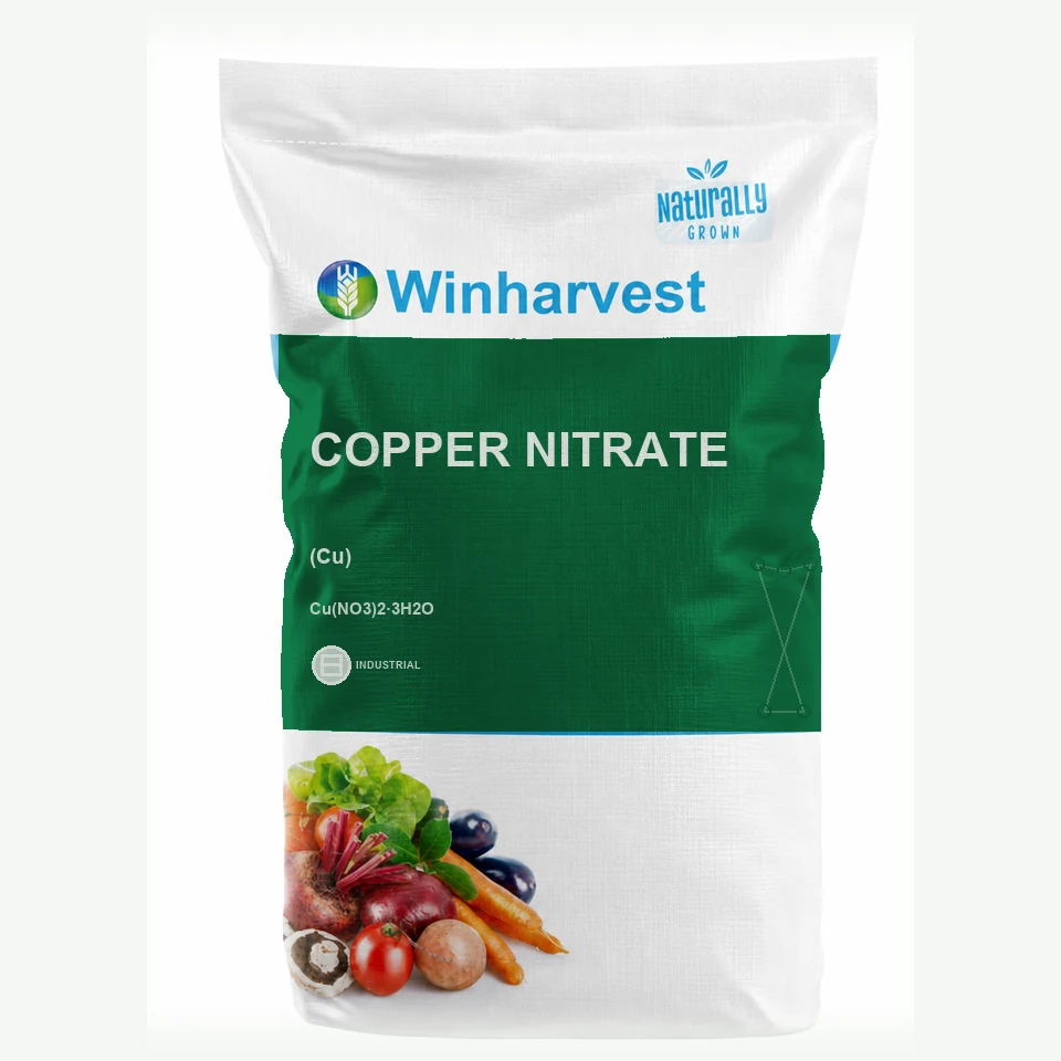 WinHarvest small-pack sack representative packaging for Copper Nitrate, printed with its controlled category theme, dynamic product icons, analysis and formula information; not an approved product-specific packaging photograph