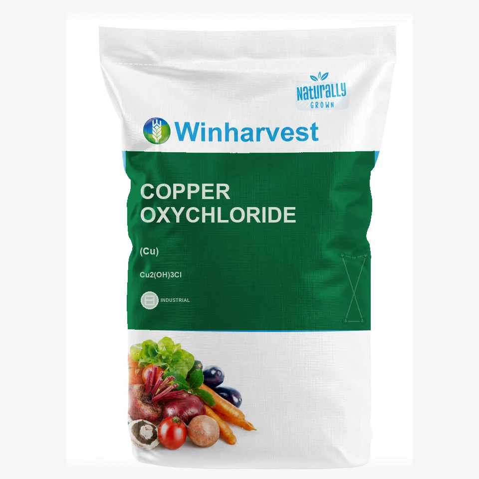 WinHarvest small-pack sack representative packaging for Copper OxyChloride, printed with its controlled category theme, dynamic product icons, analysis and formula information; not an approved product-specific packaging photograph