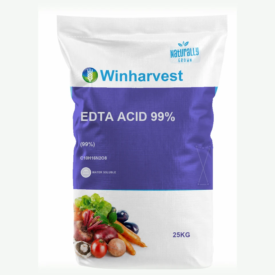 WinHarvest small-pack sack representative packaging for EDTA Acid 99%, printed with its controlled category theme, dynamic product icons, analysis and formula information; not an approved product-specific packaging photograph