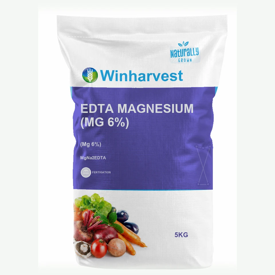 WinHarvest small-pack sack representative packaging for EDTA Magnesium (Mg 6%), printed with its controlled category theme, dynamic product icons, analysis and formula information; not an approved product-specific packaging photograph