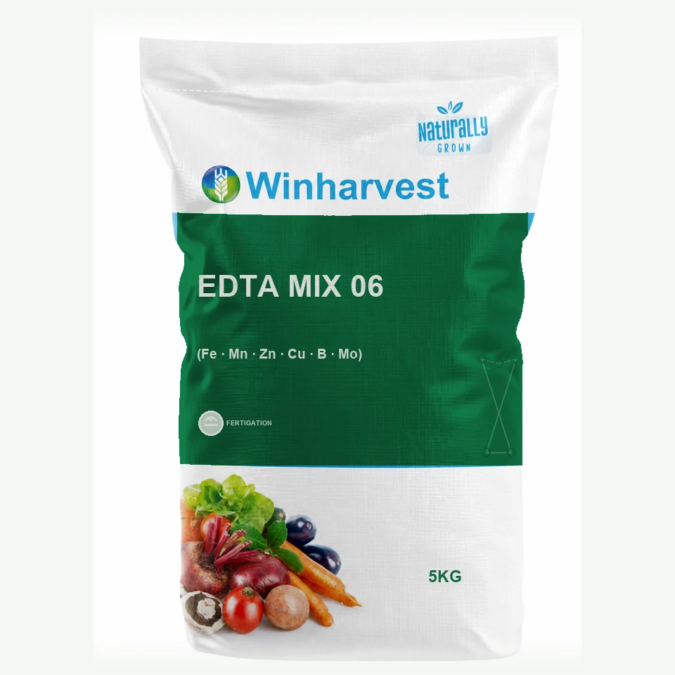 WinHarvest small-pack sack representative packaging for EDTA Mix 06, printed with its controlled category theme, dynamic product icons, analysis and formula information; not an approved product-specific packaging photograph