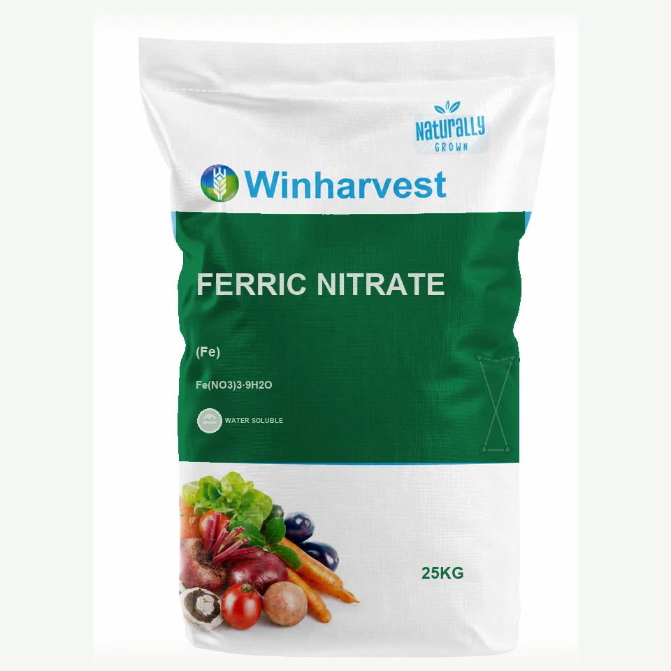 WinHarvest small-pack sack representative packaging for Ferric Nitrate, printed with its controlled category theme, dynamic product icons, analysis and formula information; not an approved product-specific packaging photograph