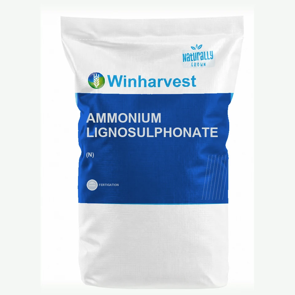 WinHarvest small-pack sack representative packaging for Ammonium Lignosulphonate, printed with its controlled category theme, dynamic product icons, analysis and formula information; not an approved product-specific packaging photograph