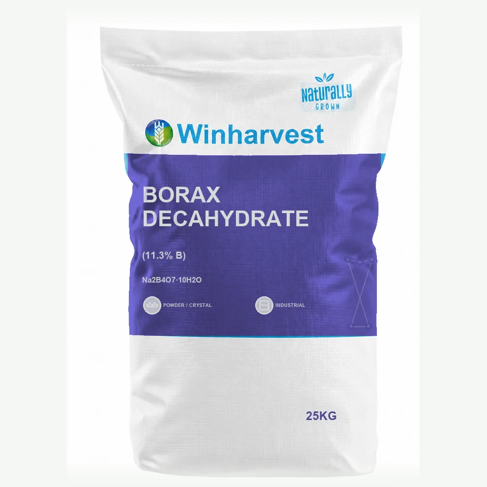WinHarvest small-pack sack representative packaging for Borax Decahydrate, printed with its controlled category theme, dynamic product icons, analysis and formula information; not an approved product-specific packaging photograph