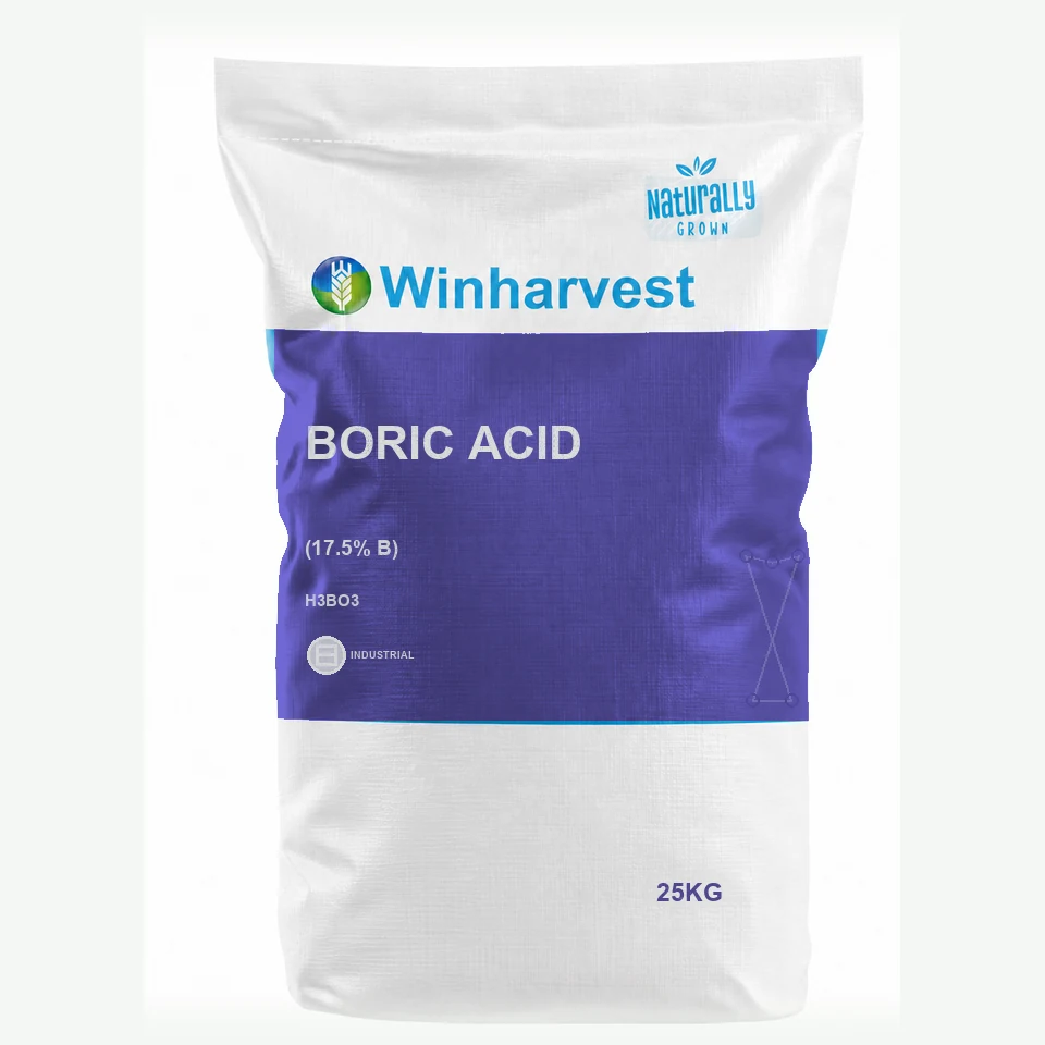 WinHarvest small-pack sack representative packaging for Boric Acid, printed with its controlled category theme, dynamic product icons, analysis and formula information; not an approved product-specific packaging photograph