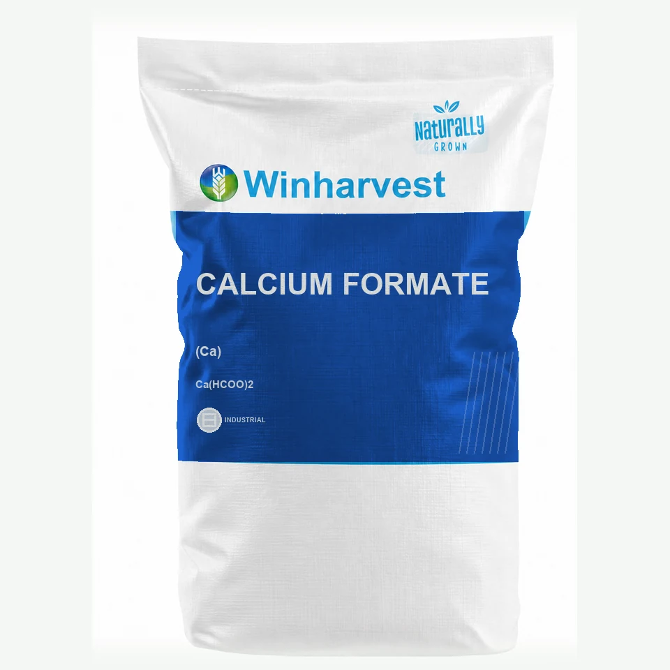 WinHarvest small-pack sack representative packaging for Calcium Formate, printed with its controlled category theme, dynamic product icons, analysis and formula information; not an approved product-specific packaging photograph