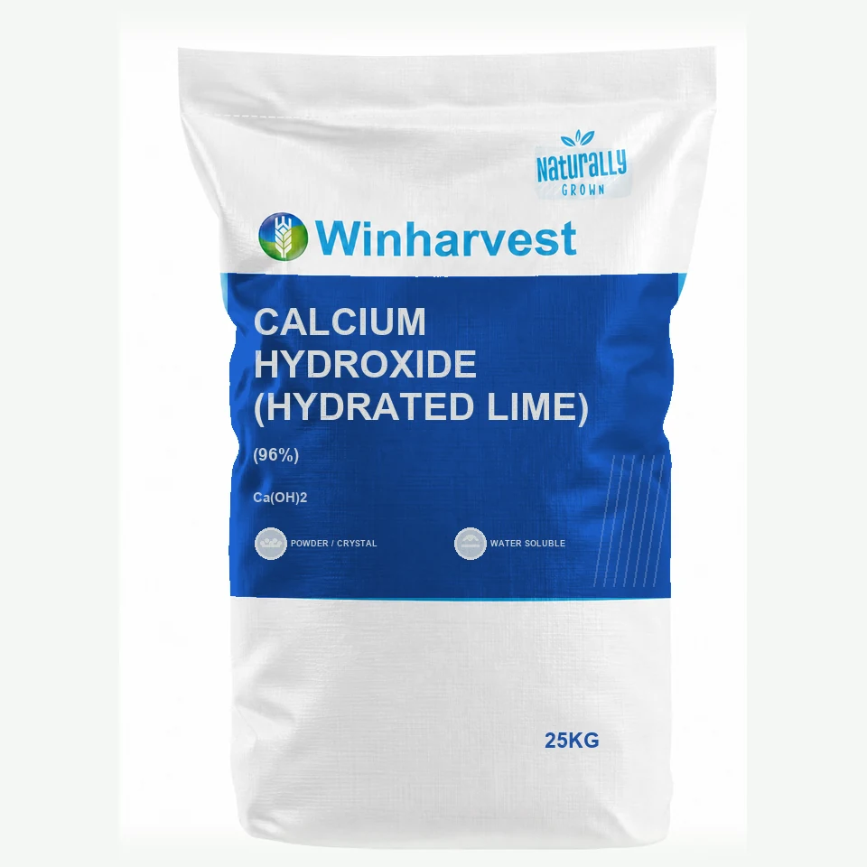 WinHarvest small-pack sack representative packaging for Calcium Hydroxide (Hydrated Lime), printed with its controlled category theme, dynamic product icons, analysis and formula information; not an approved product-specific packaging photograph