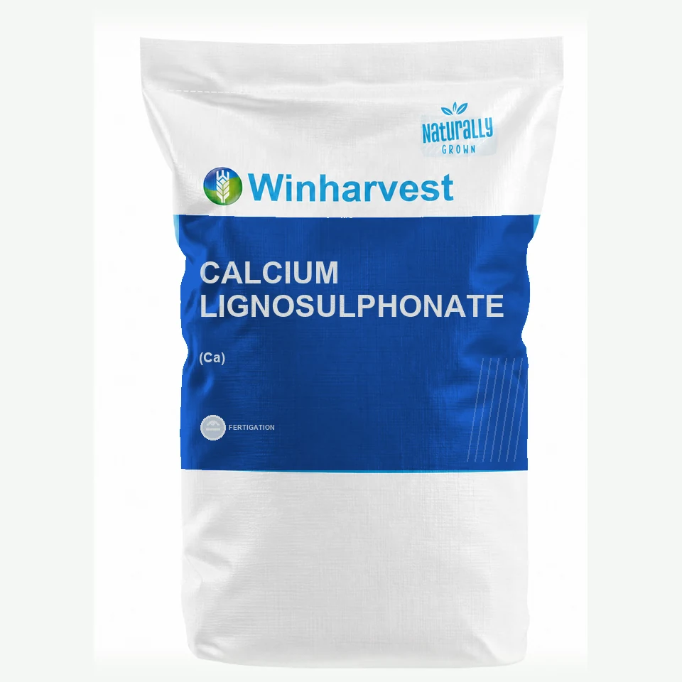 WinHarvest small-pack sack representative packaging for Calcium Lignosulphonate, printed with its controlled category theme, dynamic product icons, analysis and formula information; not an approved product-specific packaging photograph