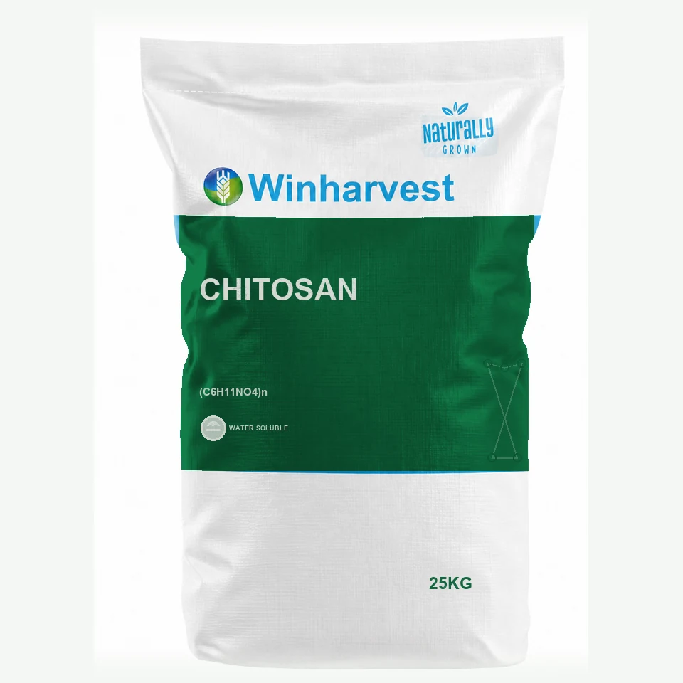 WinHarvest small-pack sack representative packaging for Chitosan, printed with its controlled category theme, dynamic product icons, analysis and formula information; not an approved product-specific packaging photograph