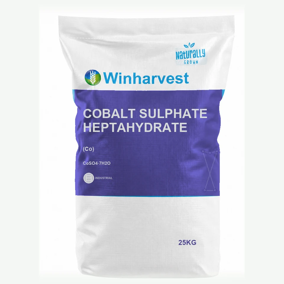WinHarvest small-pack sack representative packaging for Cobalt Sulphate Heptahydrate, printed with its controlled category theme, dynamic product icons, analysis and formula information; not an approved product-specific packaging photograph