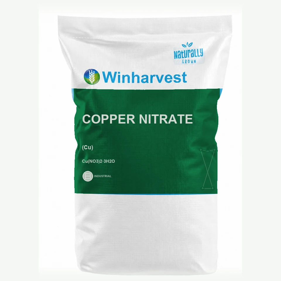 WinHarvest small-pack sack representative packaging for Copper Nitrate, printed with its controlled category theme, dynamic product icons, analysis and formula information; not an approved product-specific packaging photograph