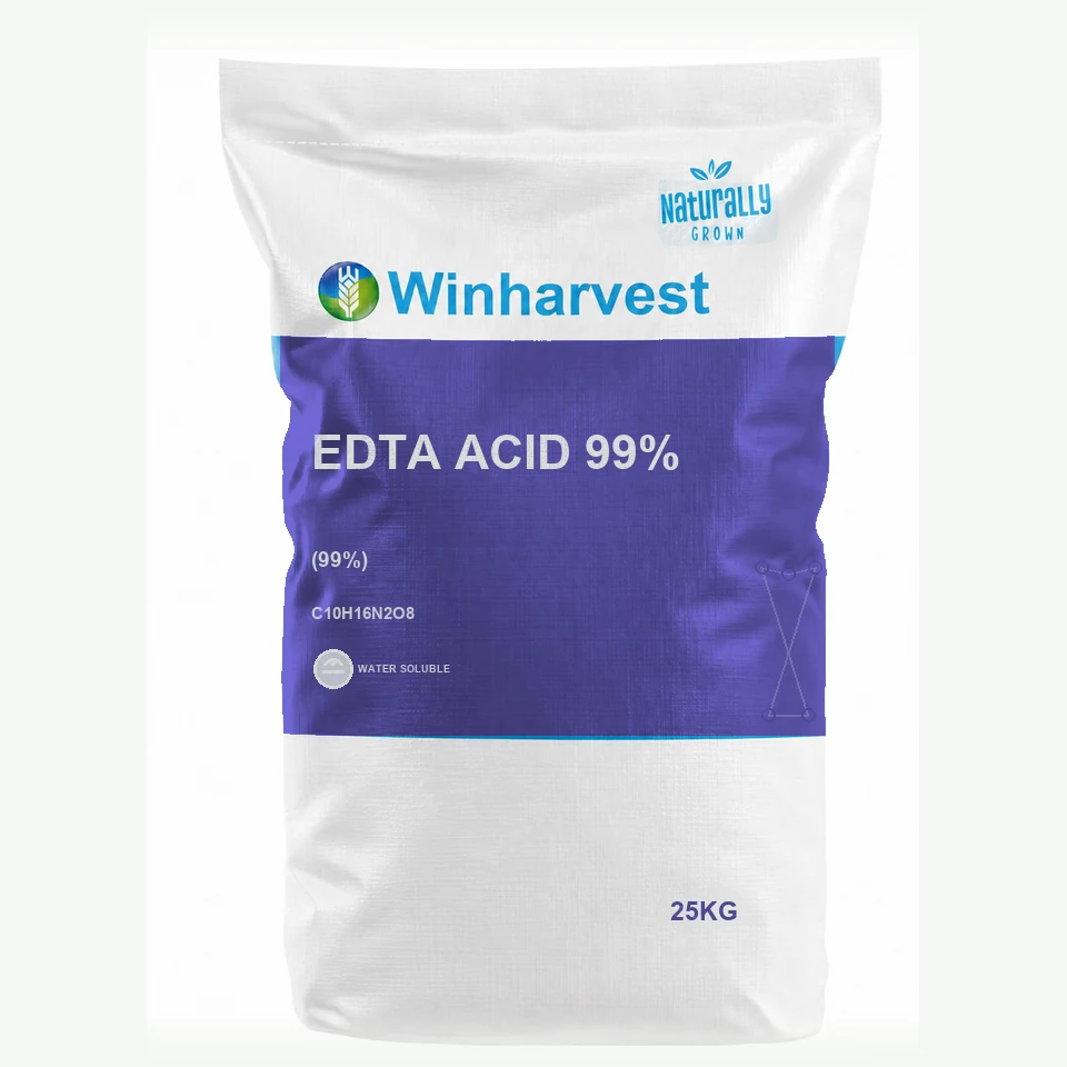 WinHarvest small-pack sack representative packaging for EDTA Acid 99%, printed with its controlled category theme, dynamic product icons, analysis and formula information; not an approved product-specific packaging photograph