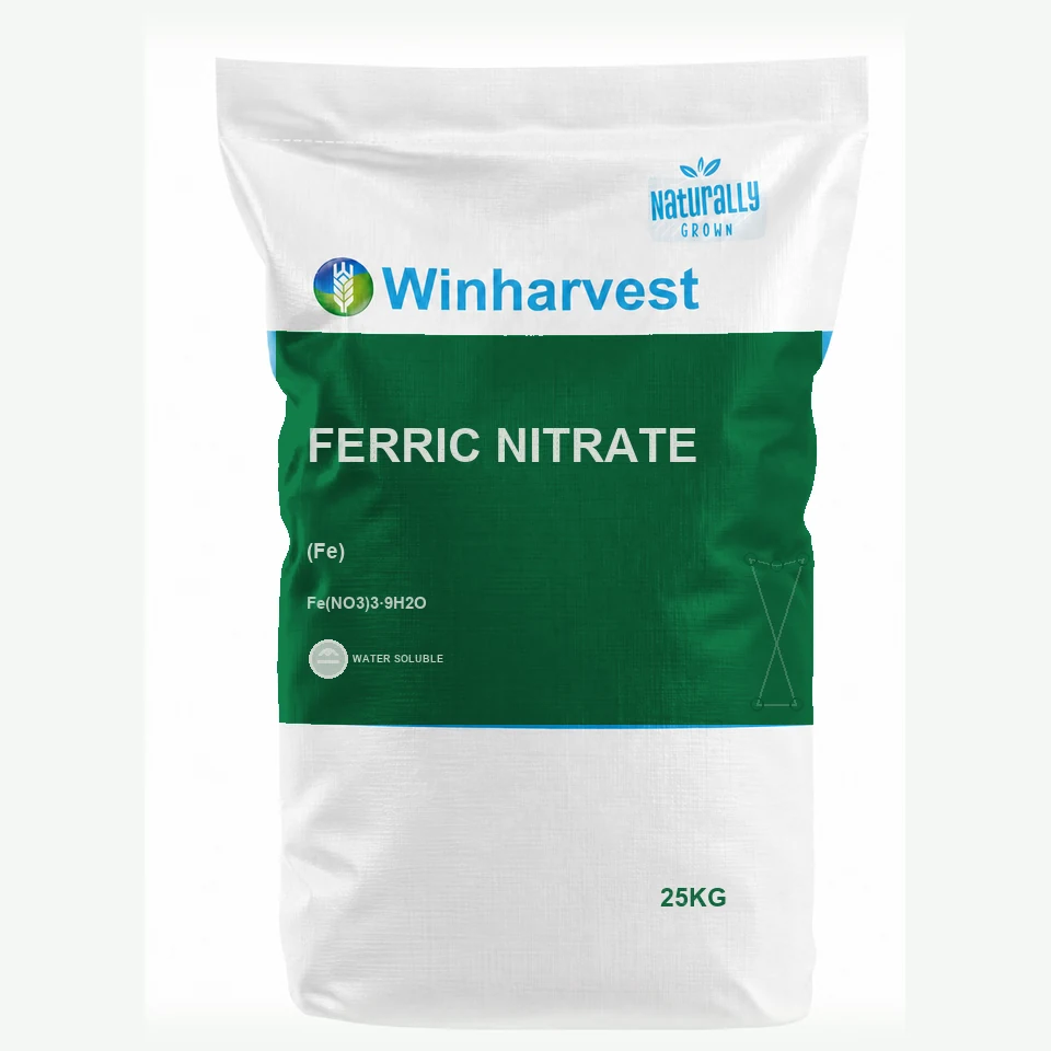 WinHarvest small-pack sack representative packaging for Ferric Nitrate, printed with its controlled category theme, dynamic product icons, analysis and formula information; not an approved product-specific packaging photograph