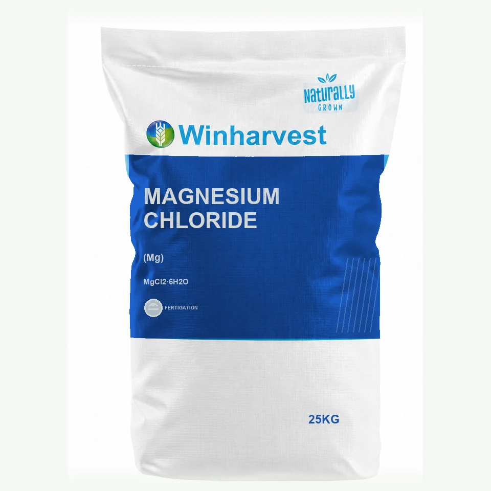 WinHarvest small-pack sack representative packaging for Magnesium Chloride, printed with its controlled category theme, dynamic product icons, analysis and formula information; not an approved product-specific packaging photograph