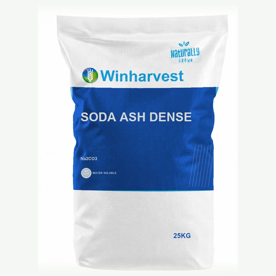 WinHarvest small-pack sack representative packaging for Soda Ash Dense, printed with its controlled category theme, dynamic product icons, analysis and formula information; not an approved product-specific packaging photograph