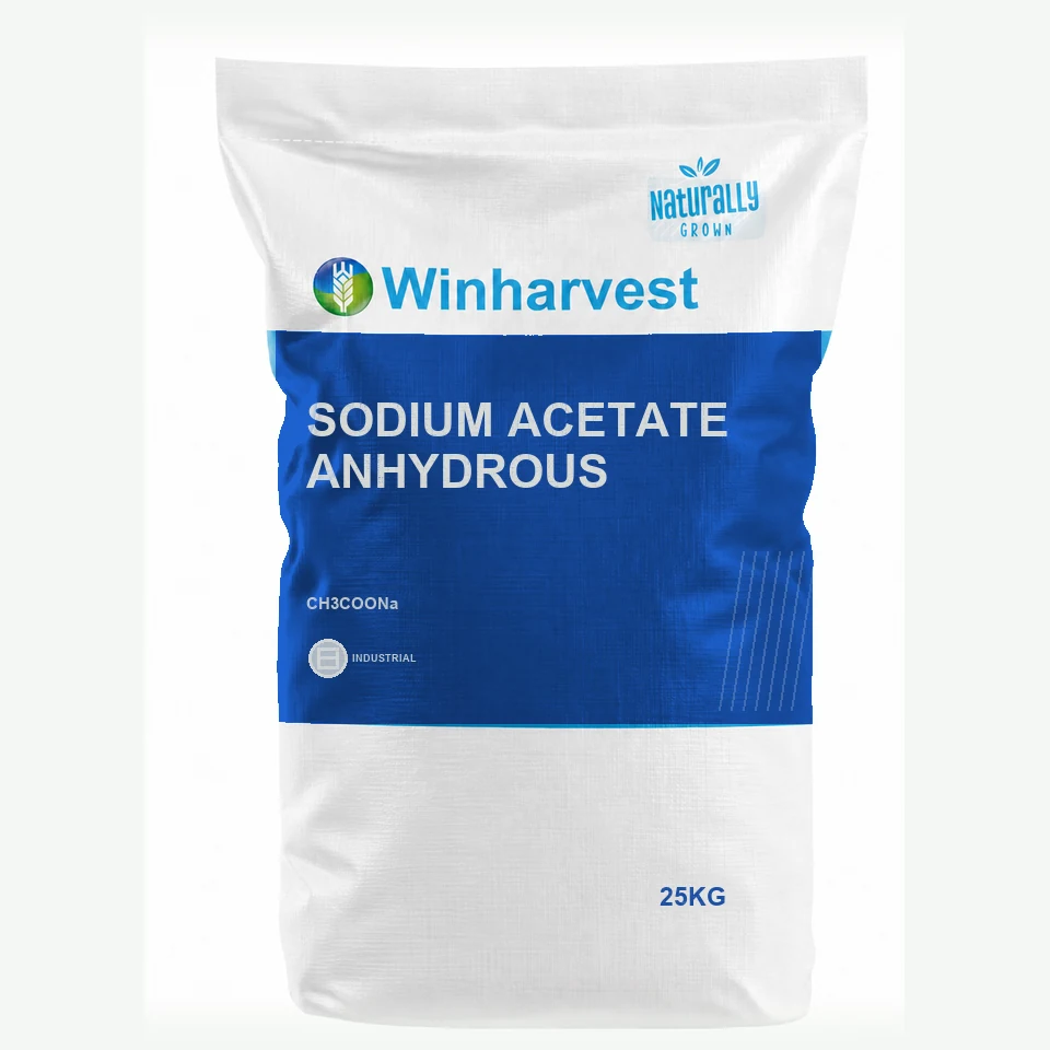 WinHarvest small-pack sack representative packaging for Sodium Acetate Anhydrous, printed with its controlled category theme, dynamic product icons, analysis and formula information; not an approved product-specific packaging photograph