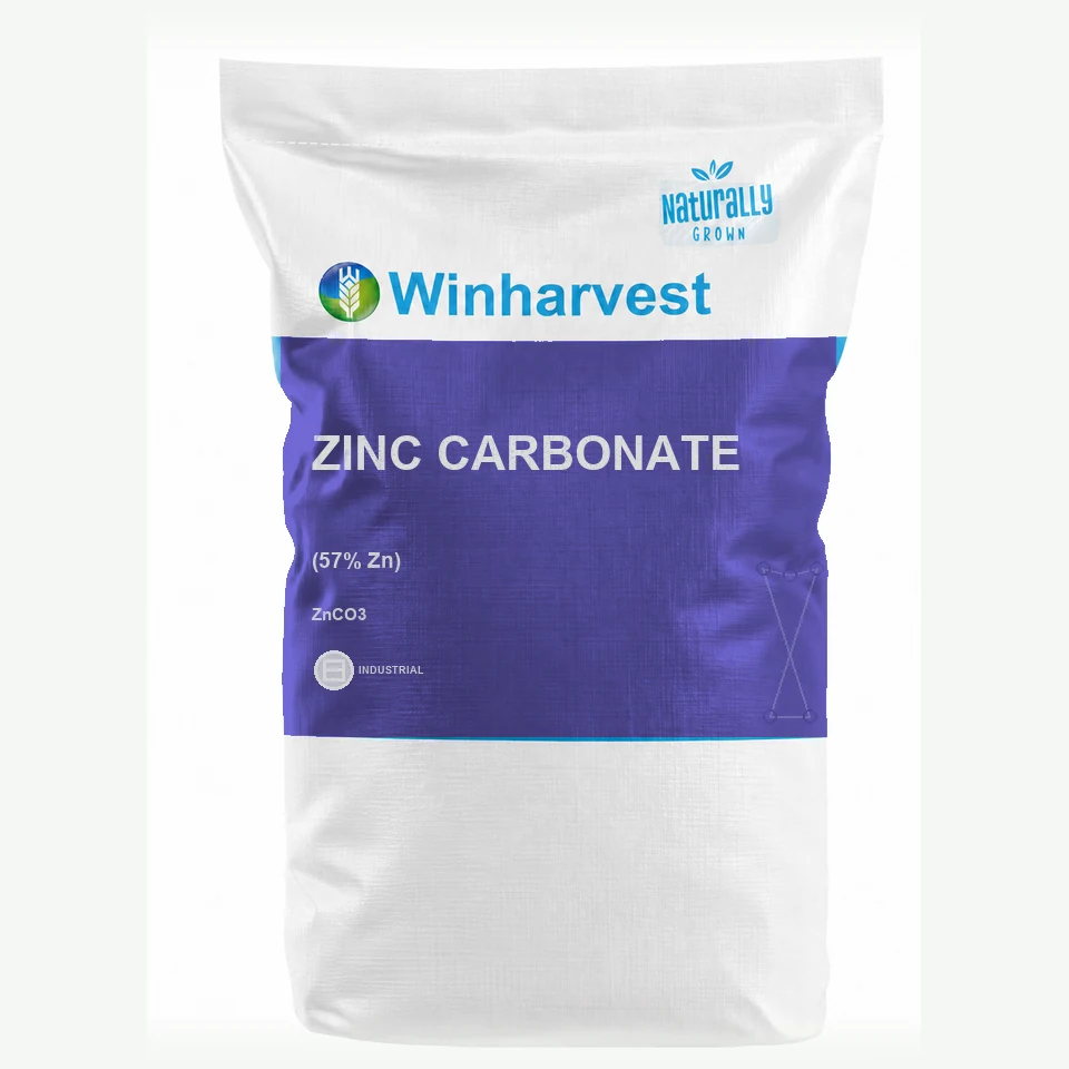 WinHarvest small-pack sack representative packaging for Zinc Carbonate, printed with its controlled category theme, dynamic product icons, analysis and formula information; not an approved product-specific packaging photograph