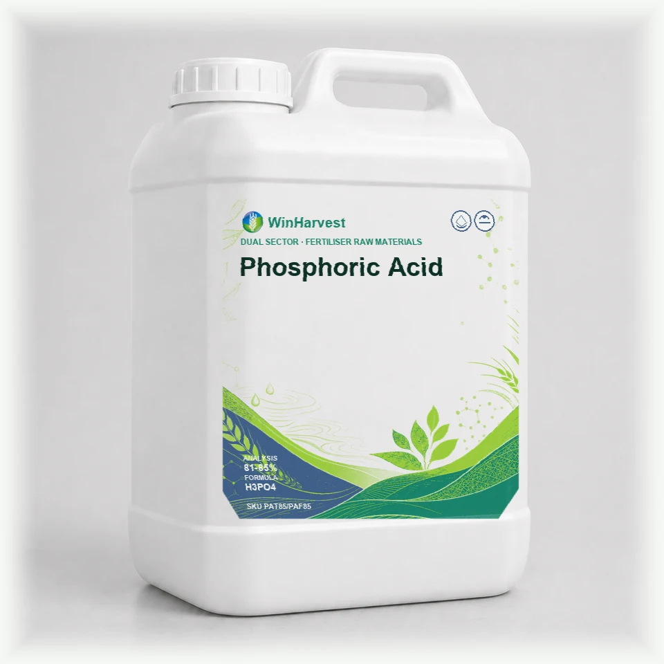 WinHarvest small liquid container representative packaging for Phosphoric Acid, printed with its controlled category theme, dynamic product icons, analysis and formula information; not an approved product-specific packaging photograph