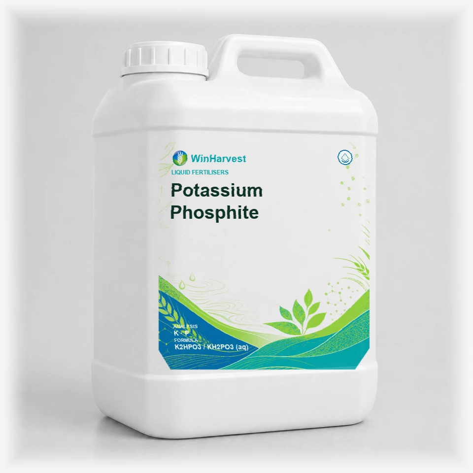 WinHarvest small liquid container representative packaging for Potassium Phosphite, printed with its controlled category theme, dynamic product icons, analysis and formula information; not an approved product-specific packaging photograph