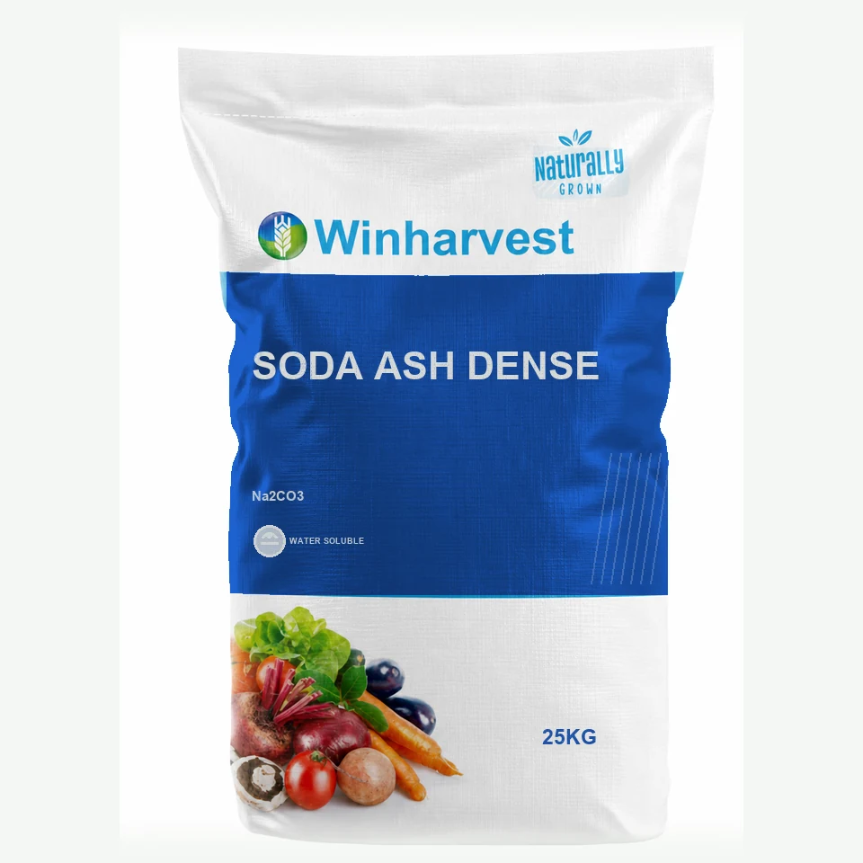 WinHarvest small-pack sack representative packaging for Soda Ash Dense, printed with its controlled category theme, dynamic product icons, analysis and formula information; not an approved product-specific packaging photograph