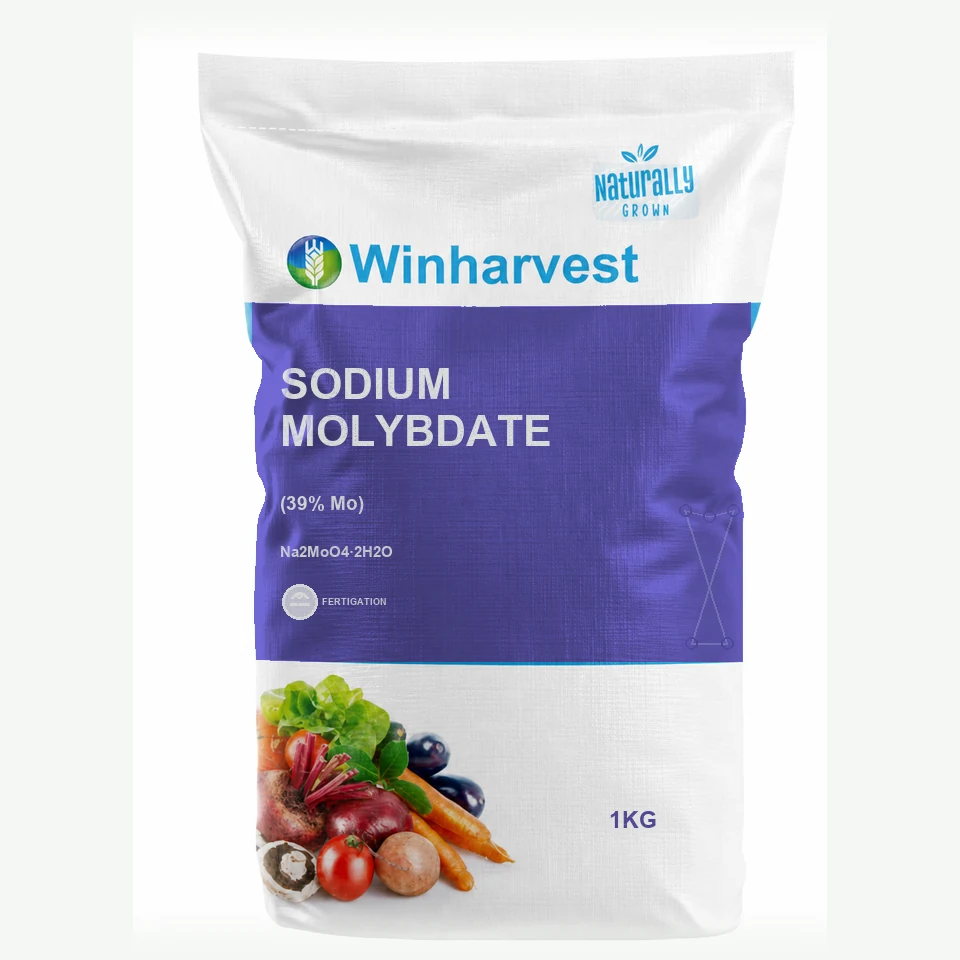 WinHarvest small-pack sack representative packaging for Sodium Molybdate, printed with its controlled category theme, dynamic product icons, analysis and formula information; not an approved product-specific packaging photograph