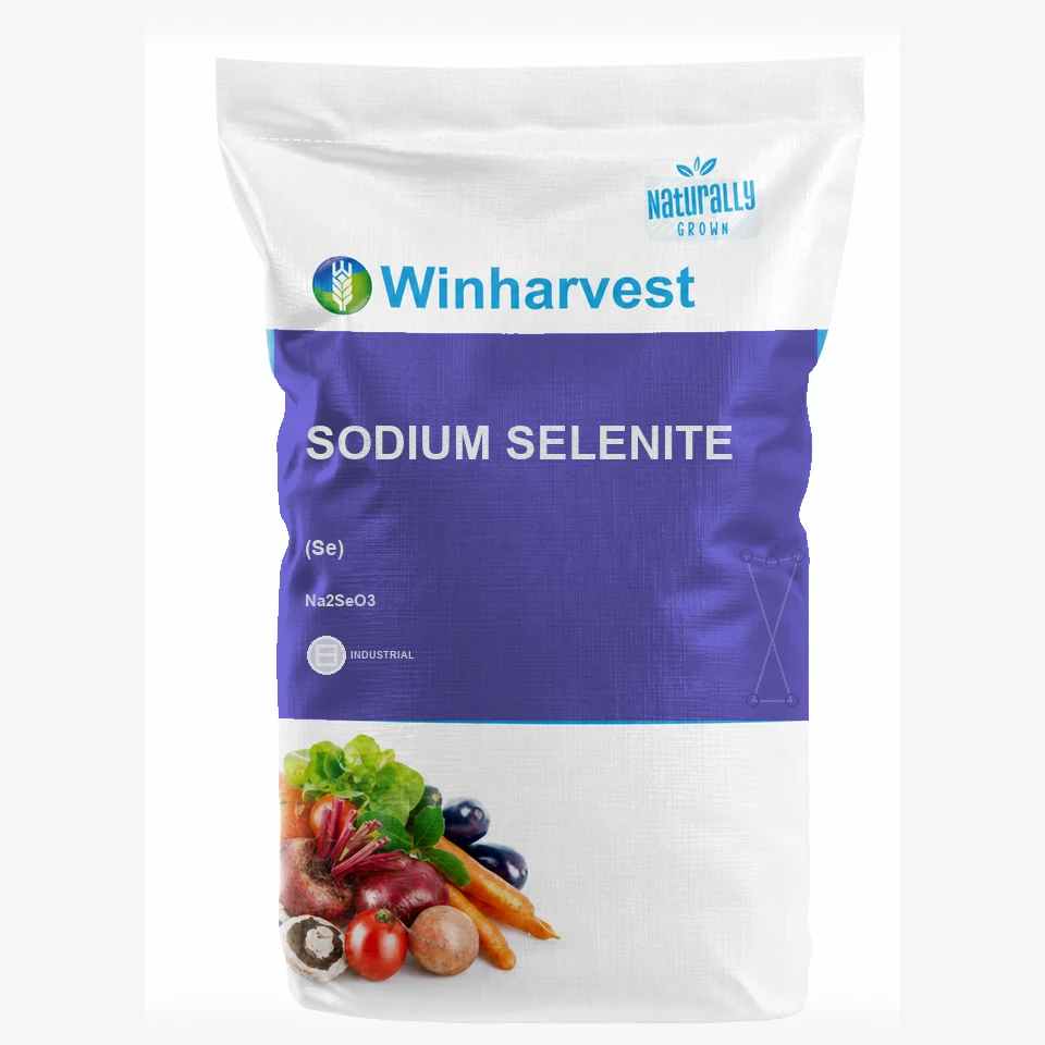 WinHarvest small-pack sack representative packaging for Sodium Selenite, printed with its controlled category theme, dynamic product icons, analysis and formula information; not an approved product-specific packaging photograph