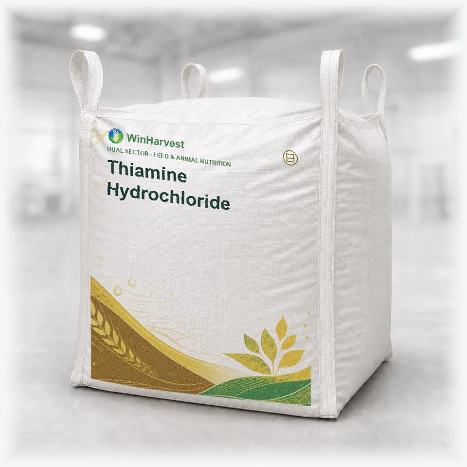 WinHarvest bulk FIBC representative packaging for Thiamine Hydrochloride, printed with its controlled category theme, dynamic product icons, analysis and formula information; not an approved product-specific packaging photograph