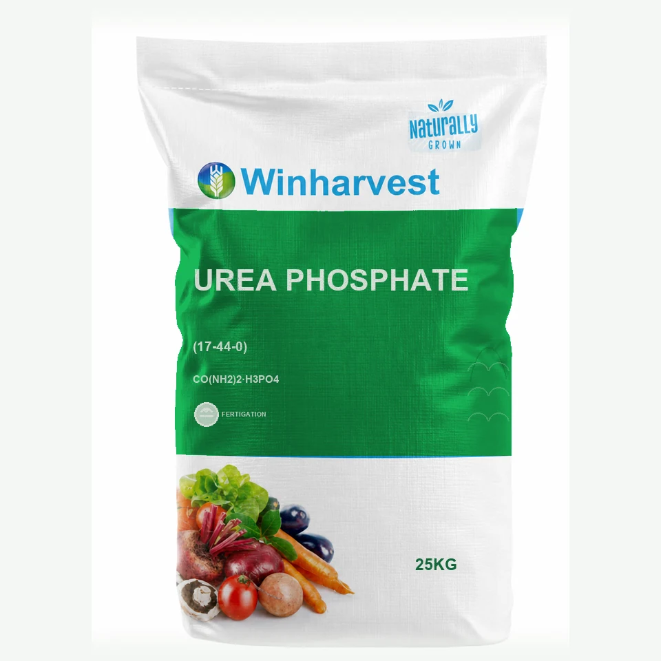 WinHarvest small-pack sack representative packaging for Urea Phosphate, printed with its controlled category theme, dynamic product icons, analysis and formula information; not an approved product-specific packaging photograph