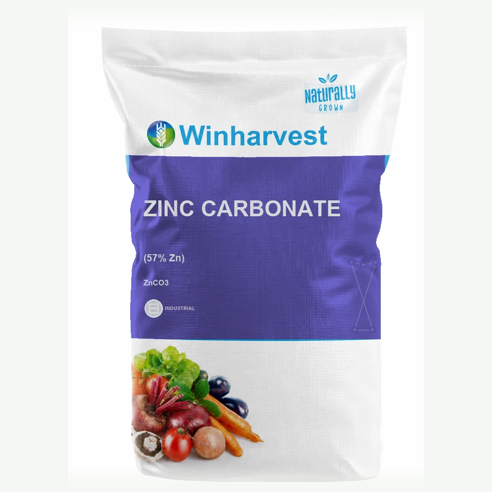 WinHarvest small-pack sack representative packaging for Zinc Carbonate, printed with its controlled category theme, dynamic product icons, analysis and formula information; not an approved product-specific packaging photograph