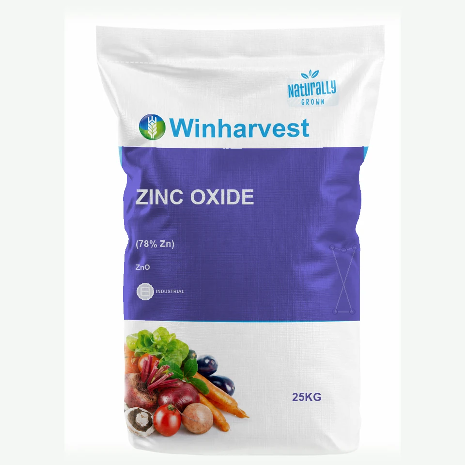 WinHarvest small-pack sack representative packaging for Zinc Oxide, printed with its controlled category theme, dynamic product icons, analysis and formula information; not an approved product-specific packaging photograph